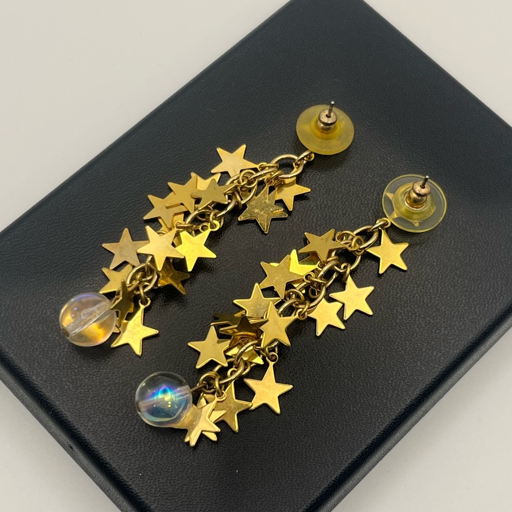 Celestial Gold Tone Star Dangle Drop Vintage Bead… - image 8